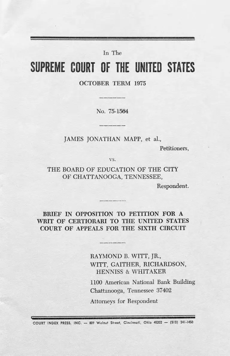 Mapp v. Board of Education of the City of Chattanooga, Tennessee Brief in Opposition to Petition for Writ of Certiorari preview