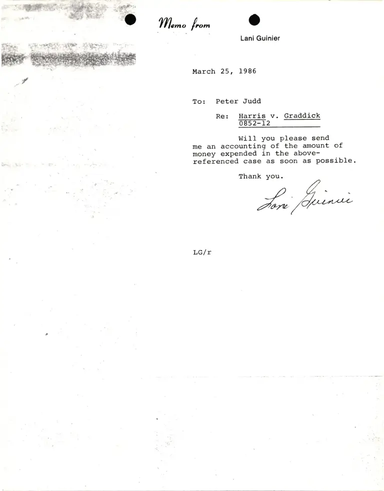 Memorandum from Lani Guinier to Peter Judd Re Harris v. Graddick preview