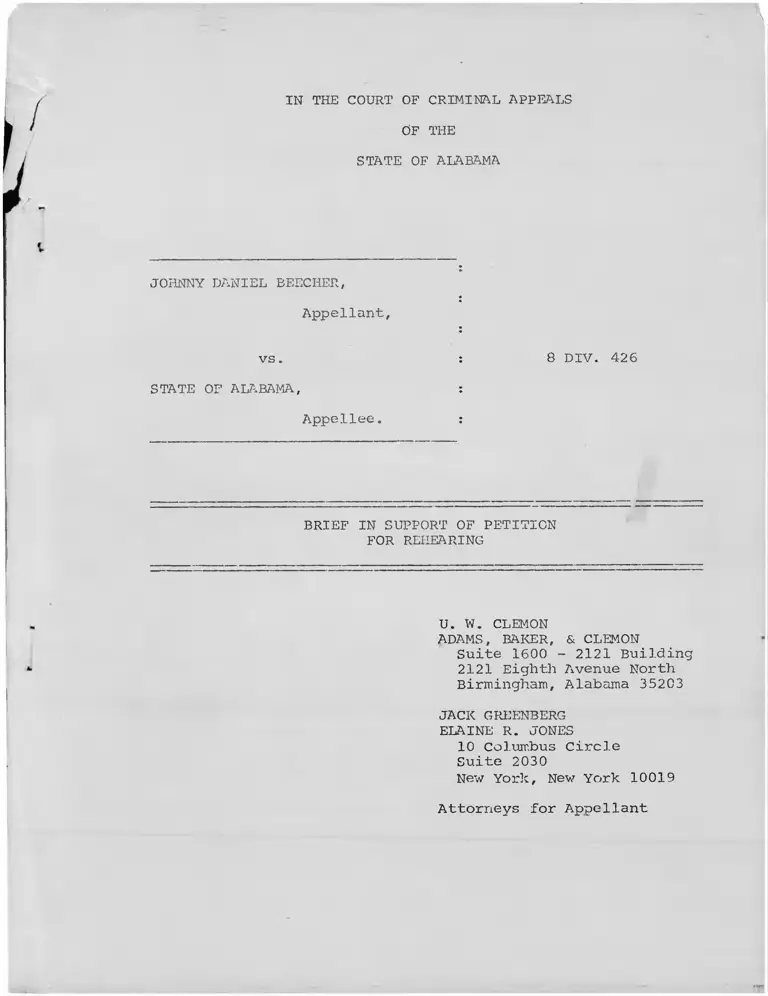 Beecher v. Alabama Brief in Support of Petition for Rehearing preview