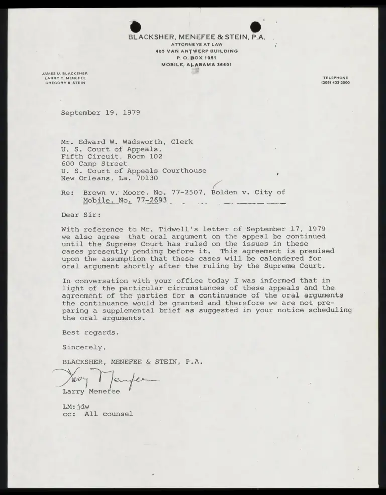 Correspondence from Menefee to Wadsworth preview