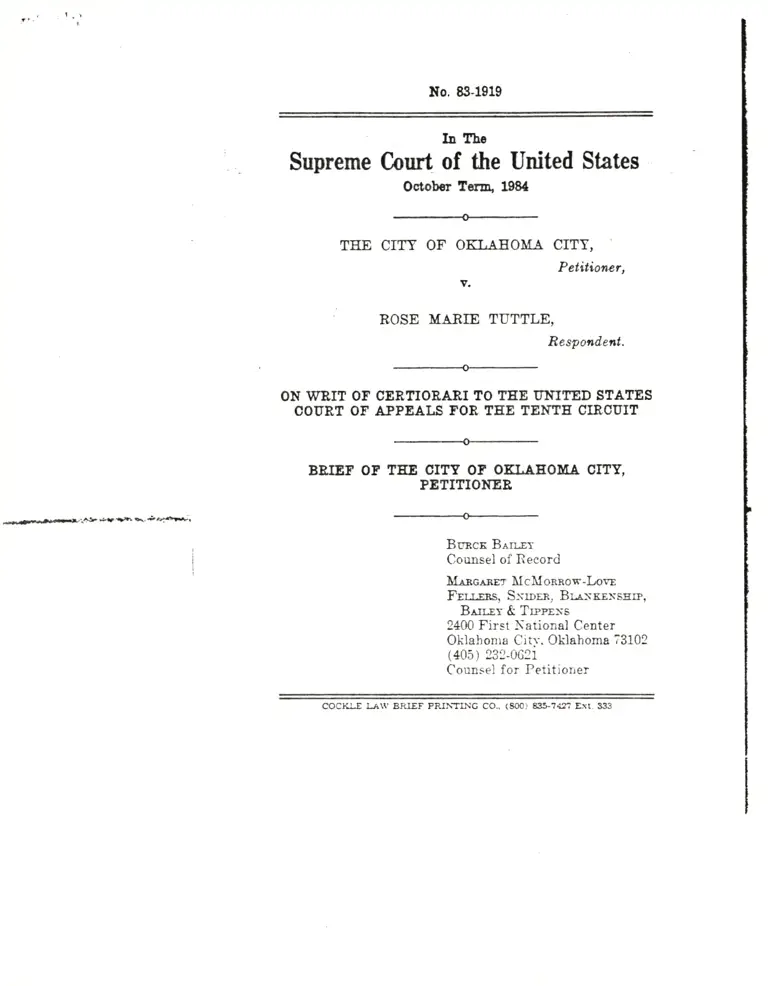 Oklahoma City v. Tuttle Brief of the City of Oklahoma City, Petitioner preview