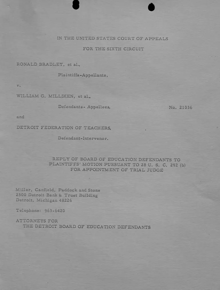 Reply from Board of Education Defendants to Plaintiffs' Motion Pursuant to U.S.C. 292(b) for Appointment of Trial Judge preview