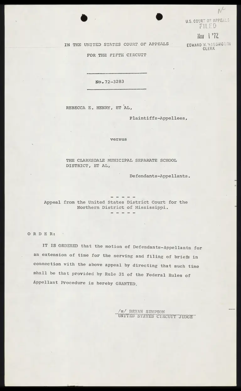 Order for Extension for Filing Briefs preview