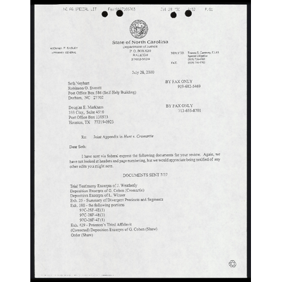 Letter to Neyhart from Carraway RE: Joint Appendix preview