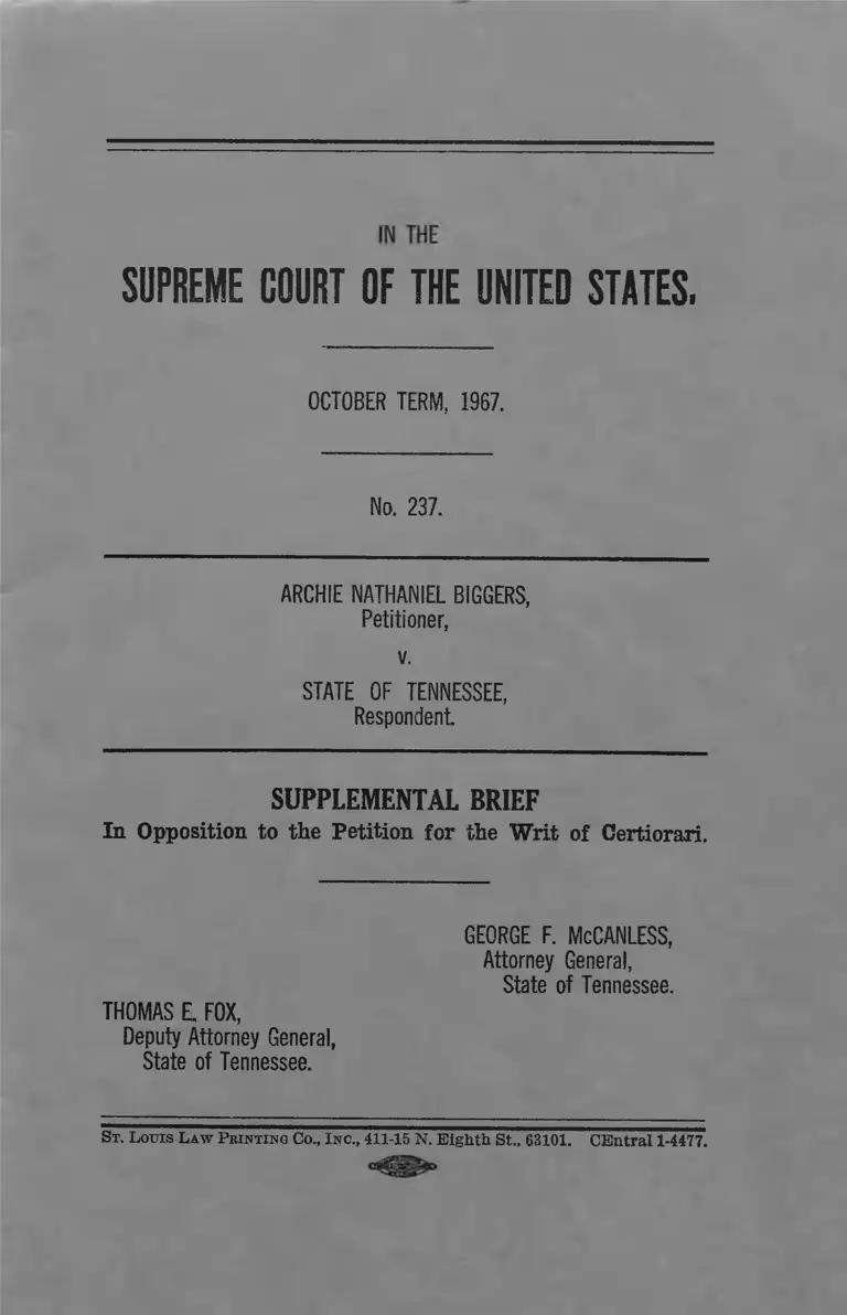 Biggers v. Tennessee Supplemental Brief in Opposition to the Petition for the Writ of Certiorari preview