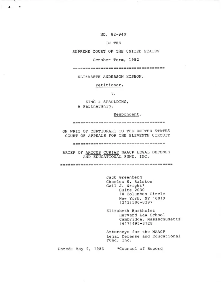 Hishon v. King & Spaulding Brief of Amicus Curiae preview
