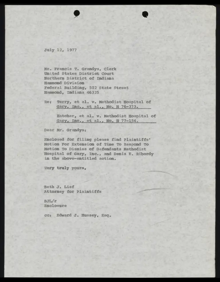 Correspondence from Lief to Clerk Re: Plaintiffs' Motion for Extension preview