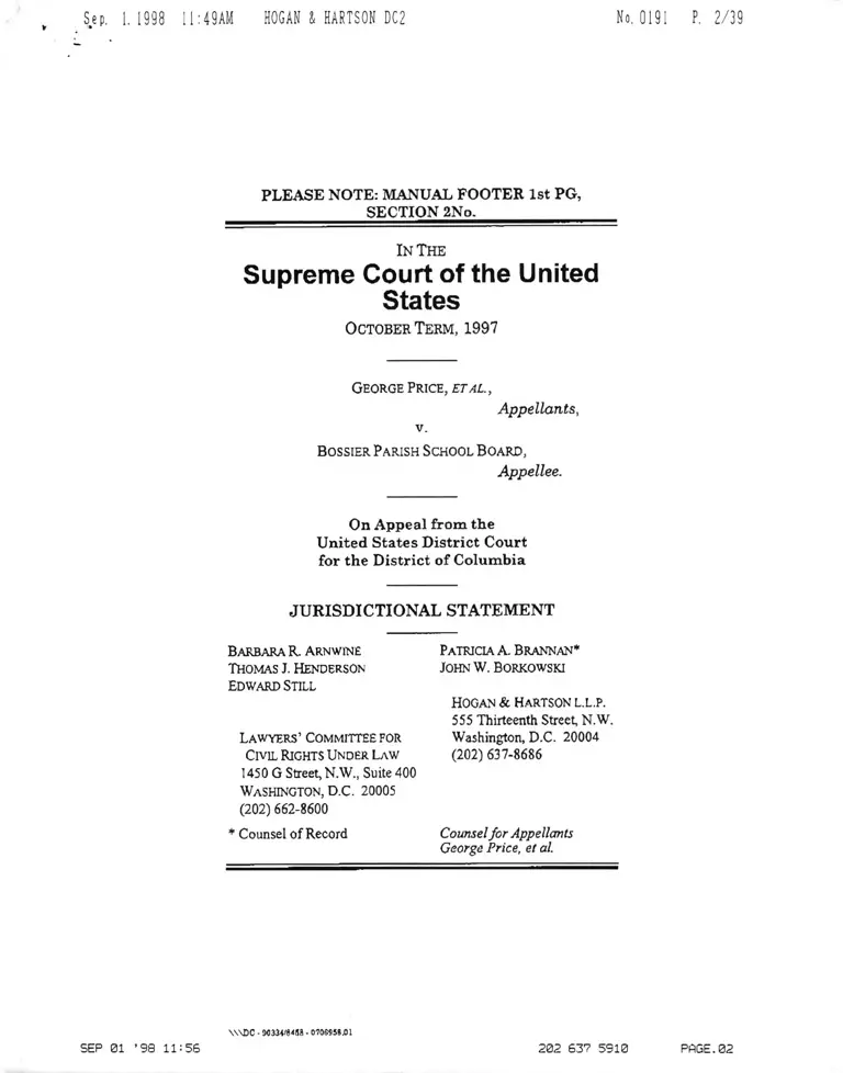 Price v. Bossier Parish School Board Jurisdictional Statement preview
