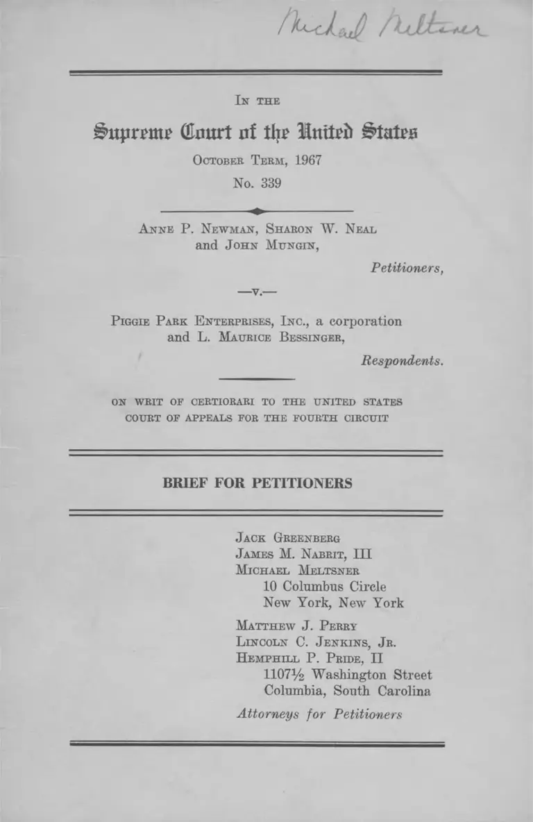 Newman v. Piggie Park Enterprises Brief for Petitioners preview