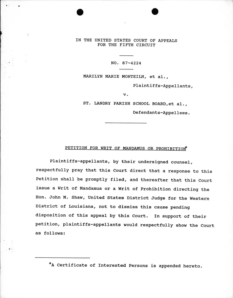 Monteilh v. St. Landry Parish School Board Petition for Writ of Mandamus or Prohibition preview