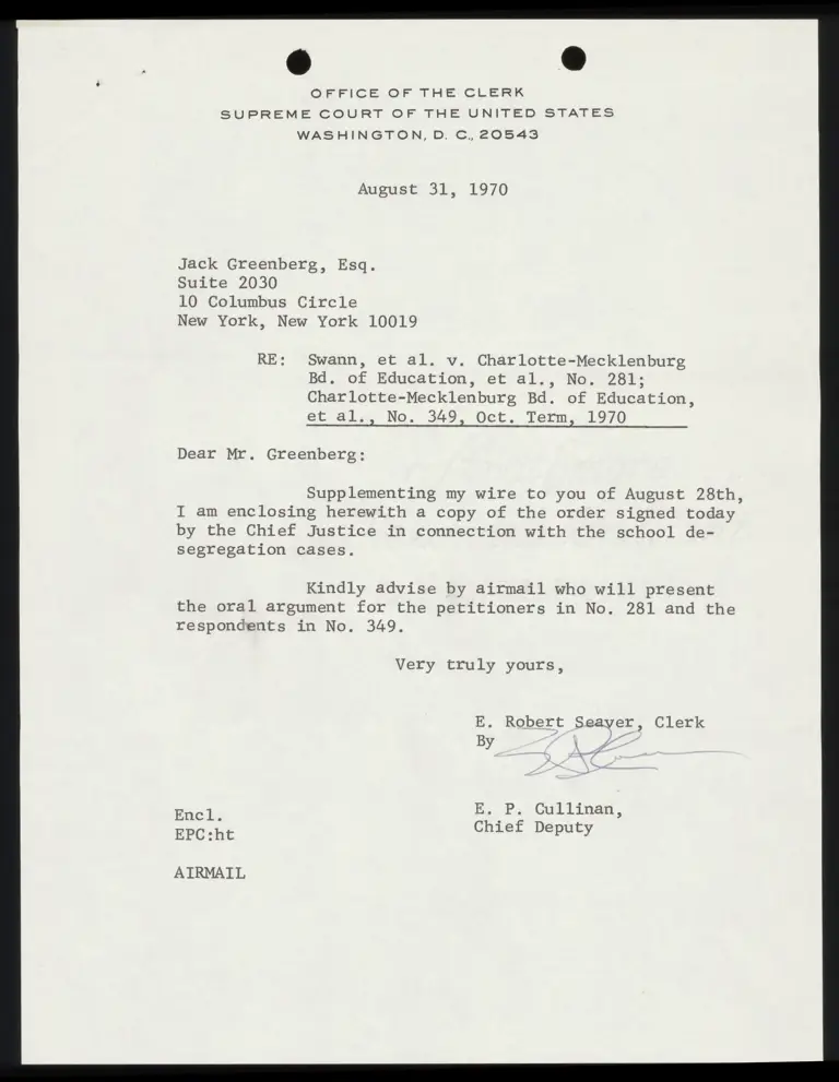 Correspondence from Clerk to Greenberg Re: Order to Set Oral Argument preview