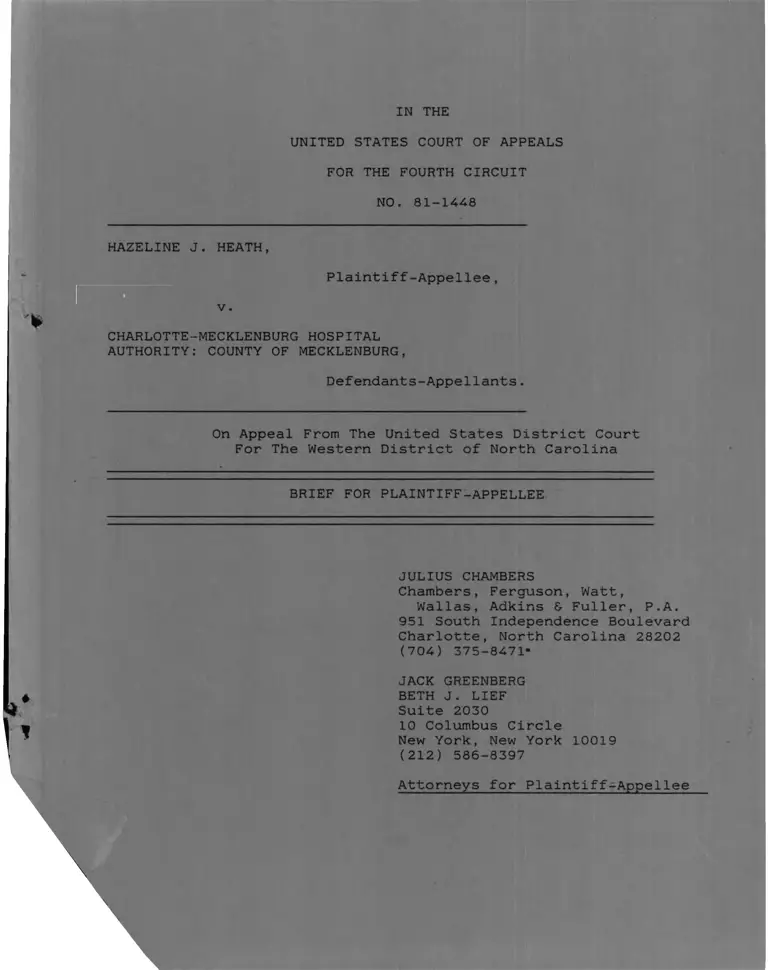 Heath v. Charlotte-Mecklenburg Hospital Authority Brief for Plaintiff-Appellee preview