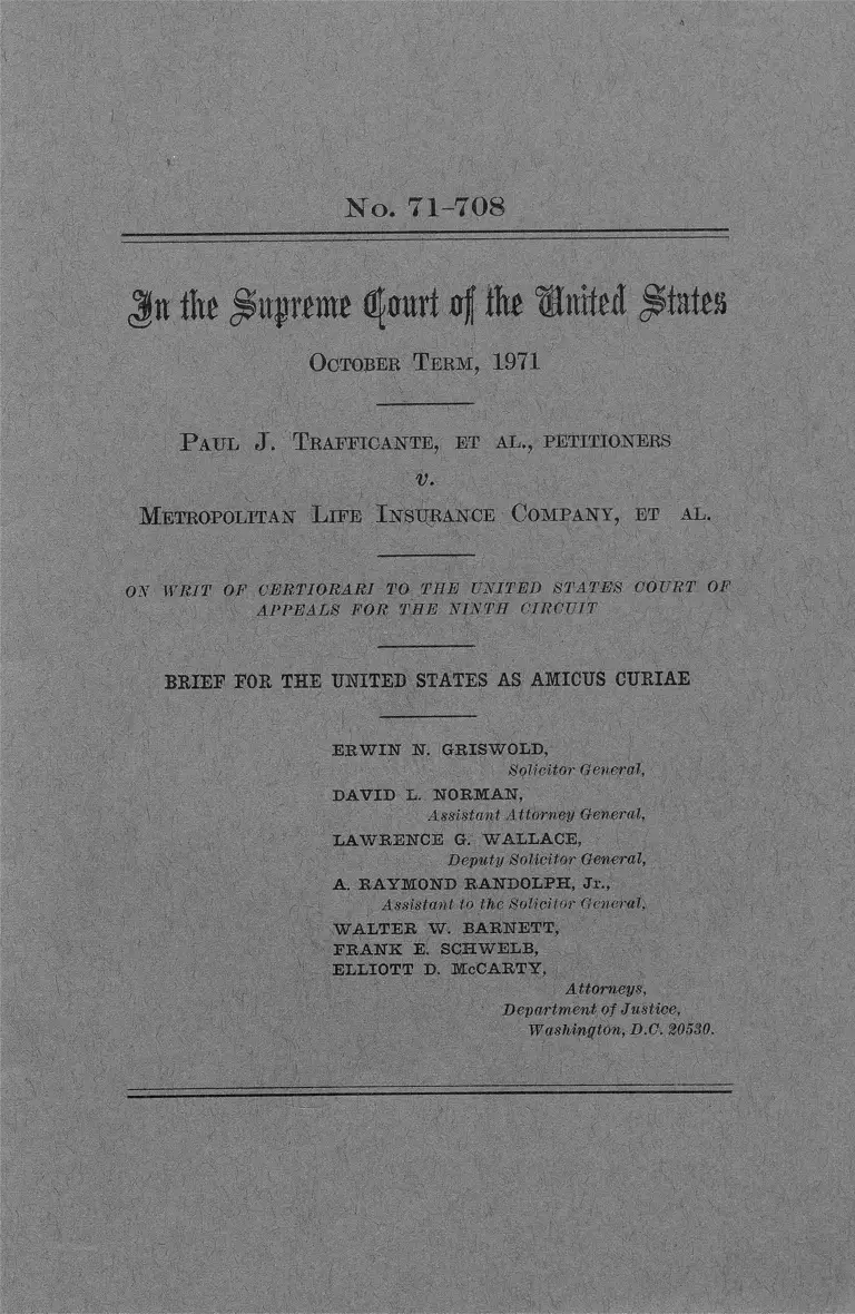 Trafficante v. Metropolitan Life Insurance Company Brief for the United States as Amicus Curiae preview