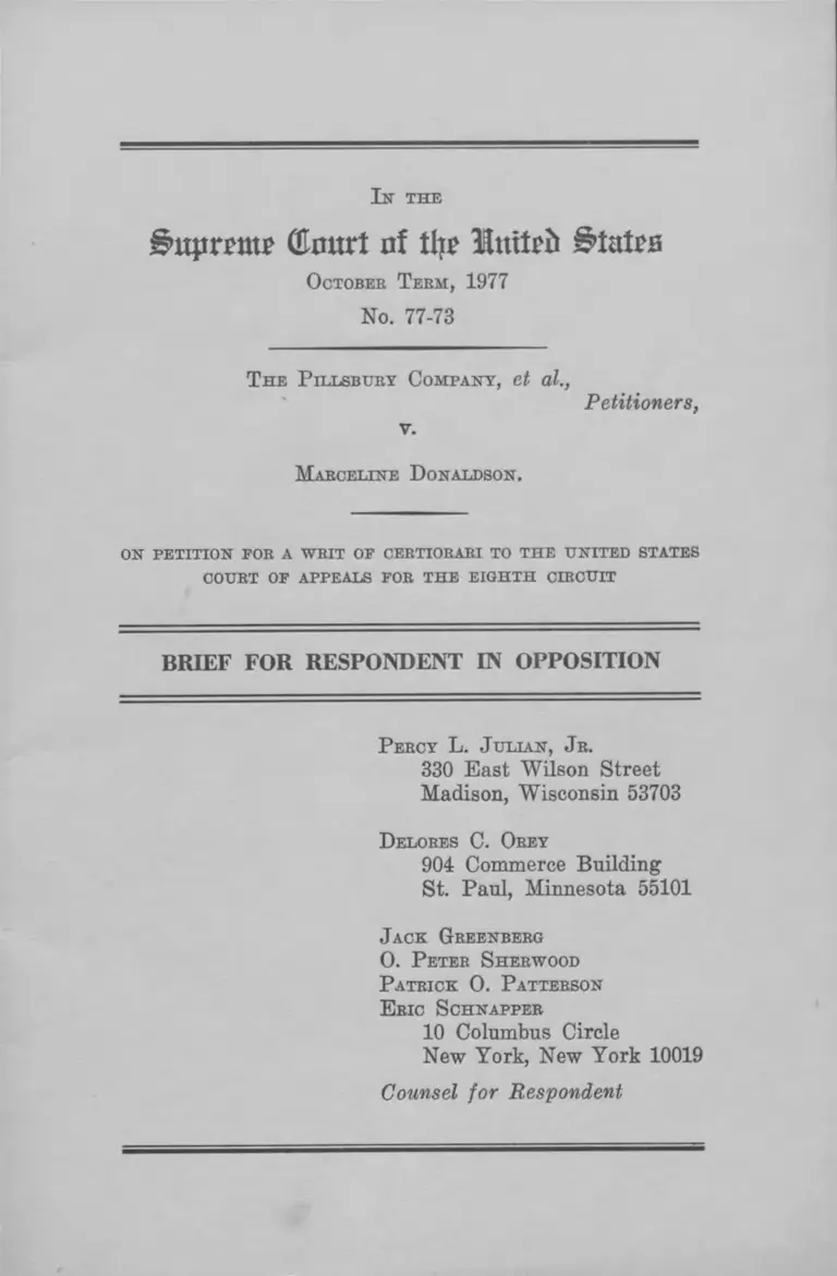 The Pillsbury Company v. Donaldson Brief for Respondent in Opposition preview