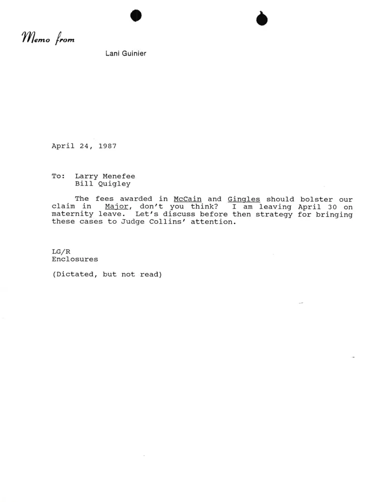 Memorandum from Lani Guinier to Larry Menefee and William Quigley preview