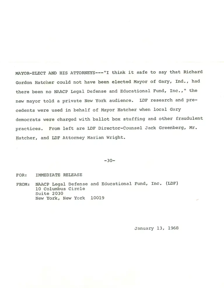 Greenberg, Jack; Edelman, Marian Wright; and Hatcher, Richard Gordon, 1968 - 4 of 4 preview