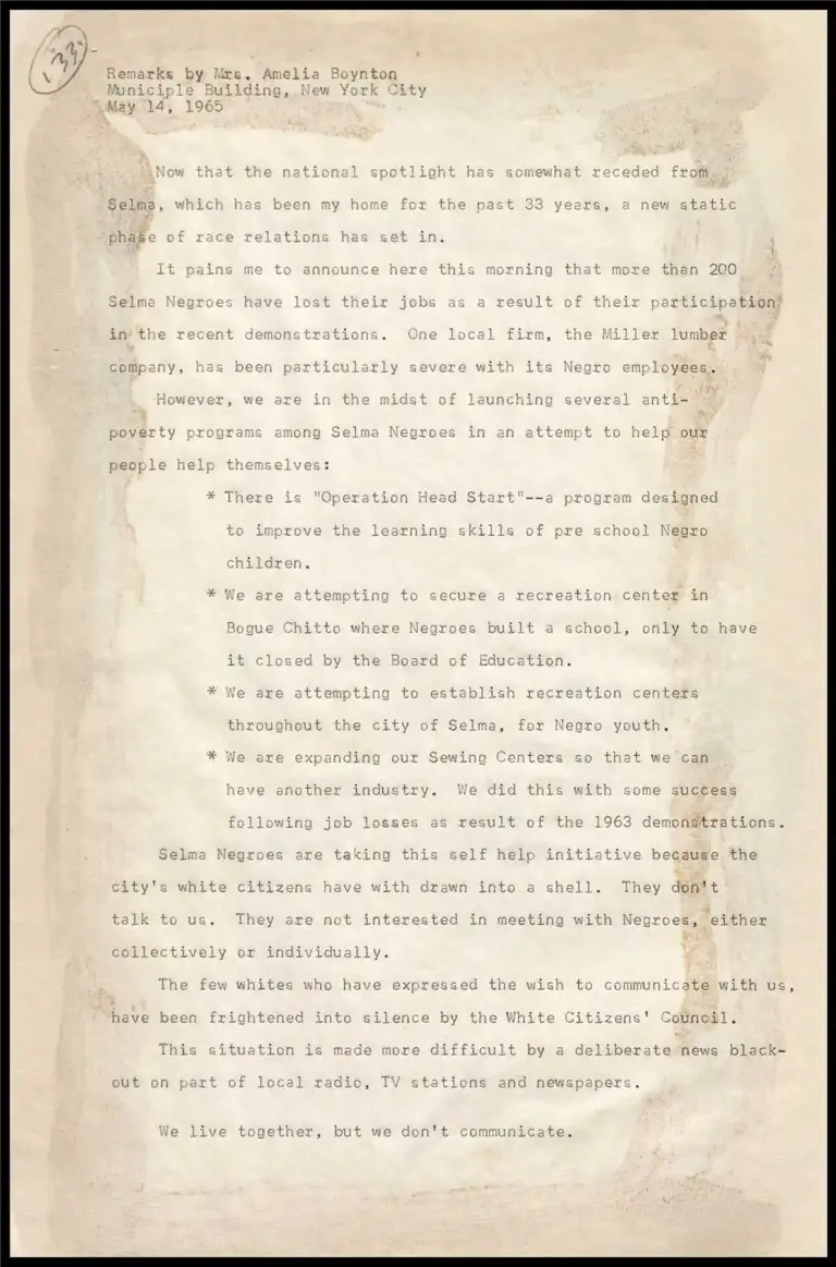 Remarks by Mrs. Amelia Boynton preview