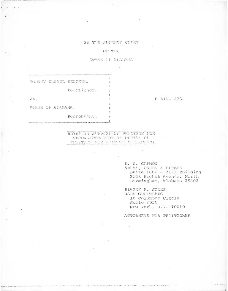 Beecher v. Alabama Brief in Support of Petition for Reconsideration of Denial of Petition for Writ of Certiorari preview