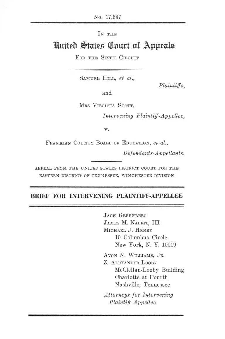 Hill v. Franklin County Board of Education Brief for Intervening Plaintiff-Appellee preview