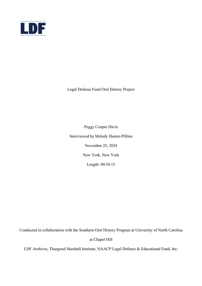 Peggy Cooper Davis Interview transcript preview