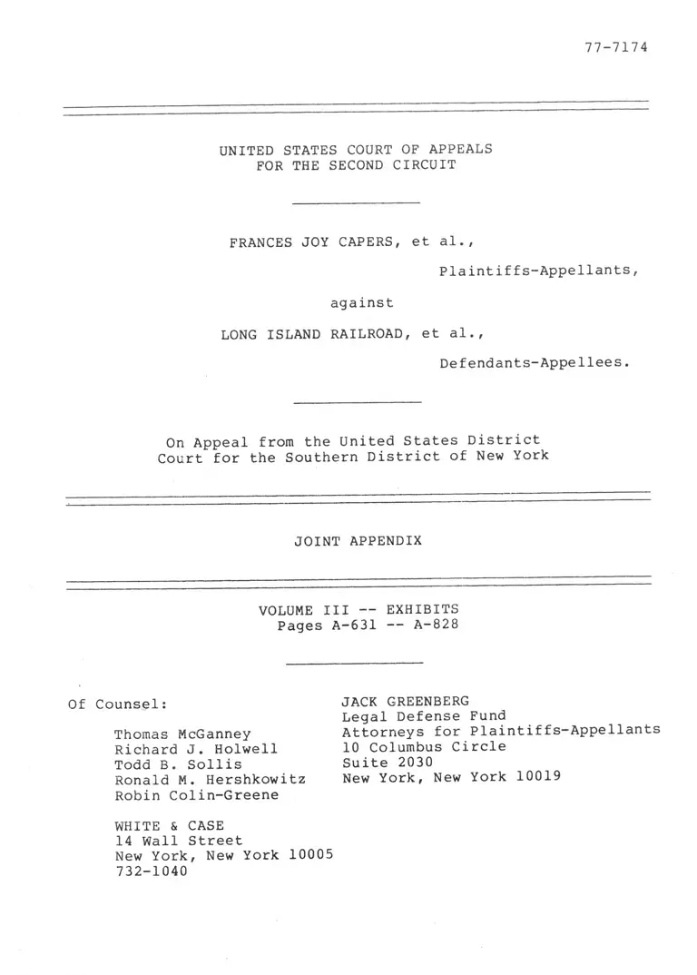 Capers v. Long Island Railroad Joint Appendix Volume III preview
