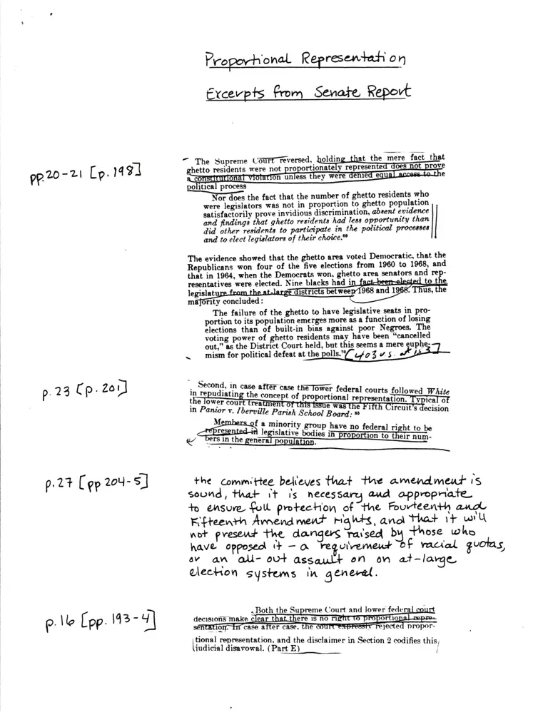 Excerpts from Senate Report RE: Proportional Representation preview