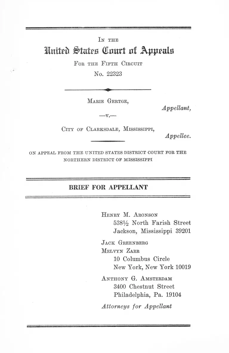 Gertge v. City of Clarksdale, MS Brief for Appellant preview