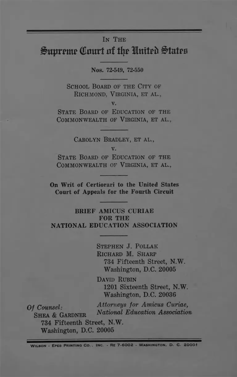 Richmond Virginia School Board v Virginia Board of Education Reply Brief Amicus Curiae preview