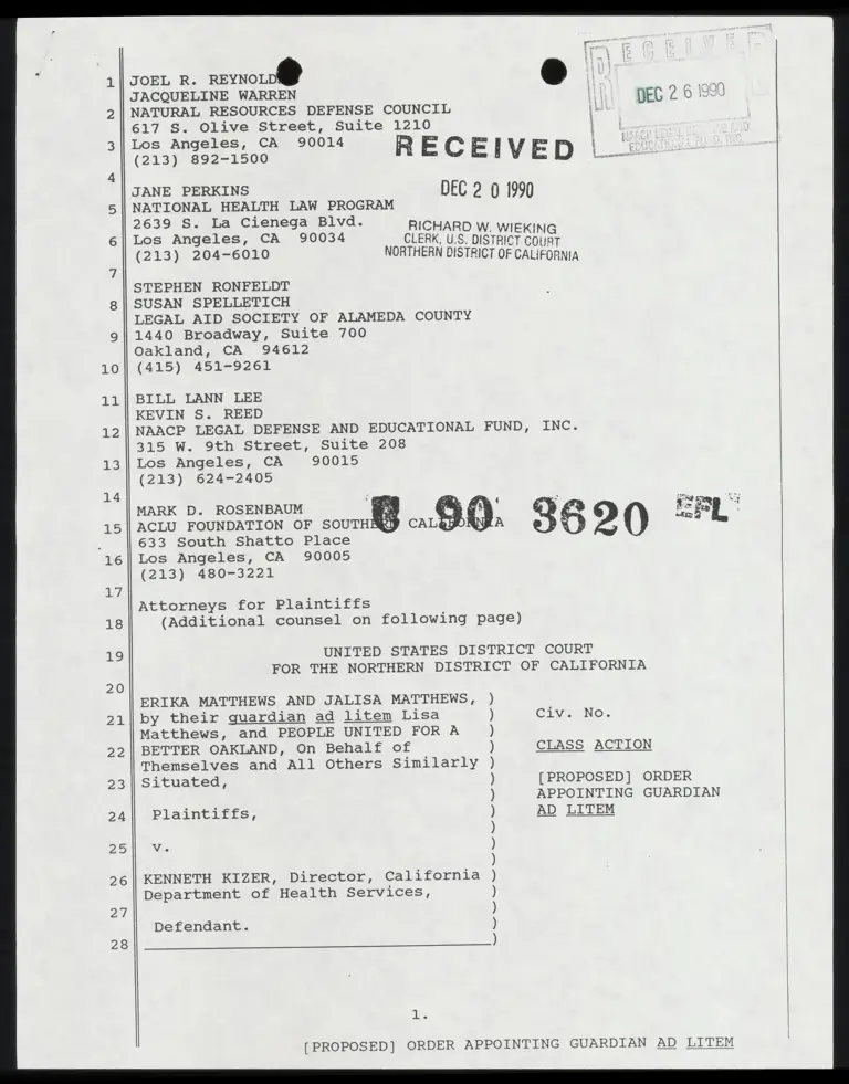 (Proposed) Order Appointing Guardian Ad Litem preview