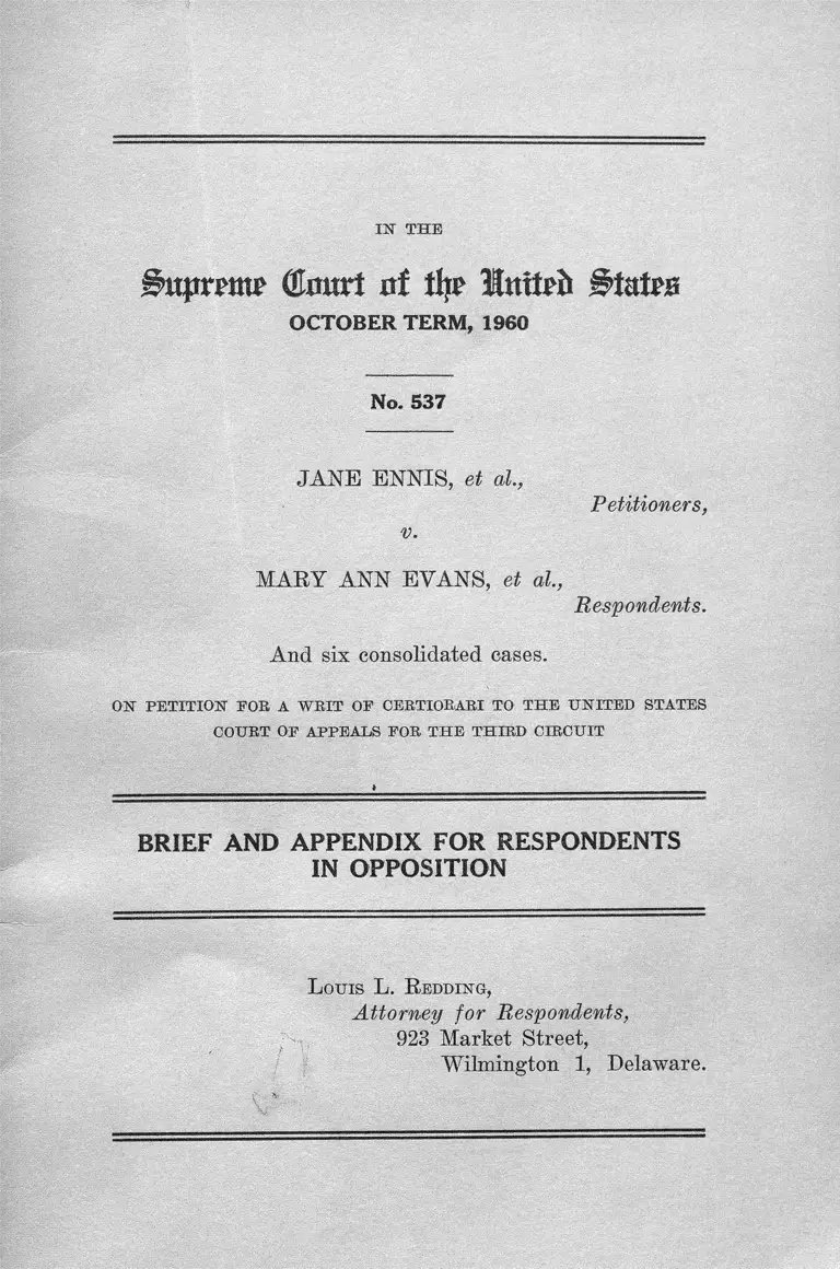 Ennis v. Evans Brief and Appendix for Respondents in Opposition preview