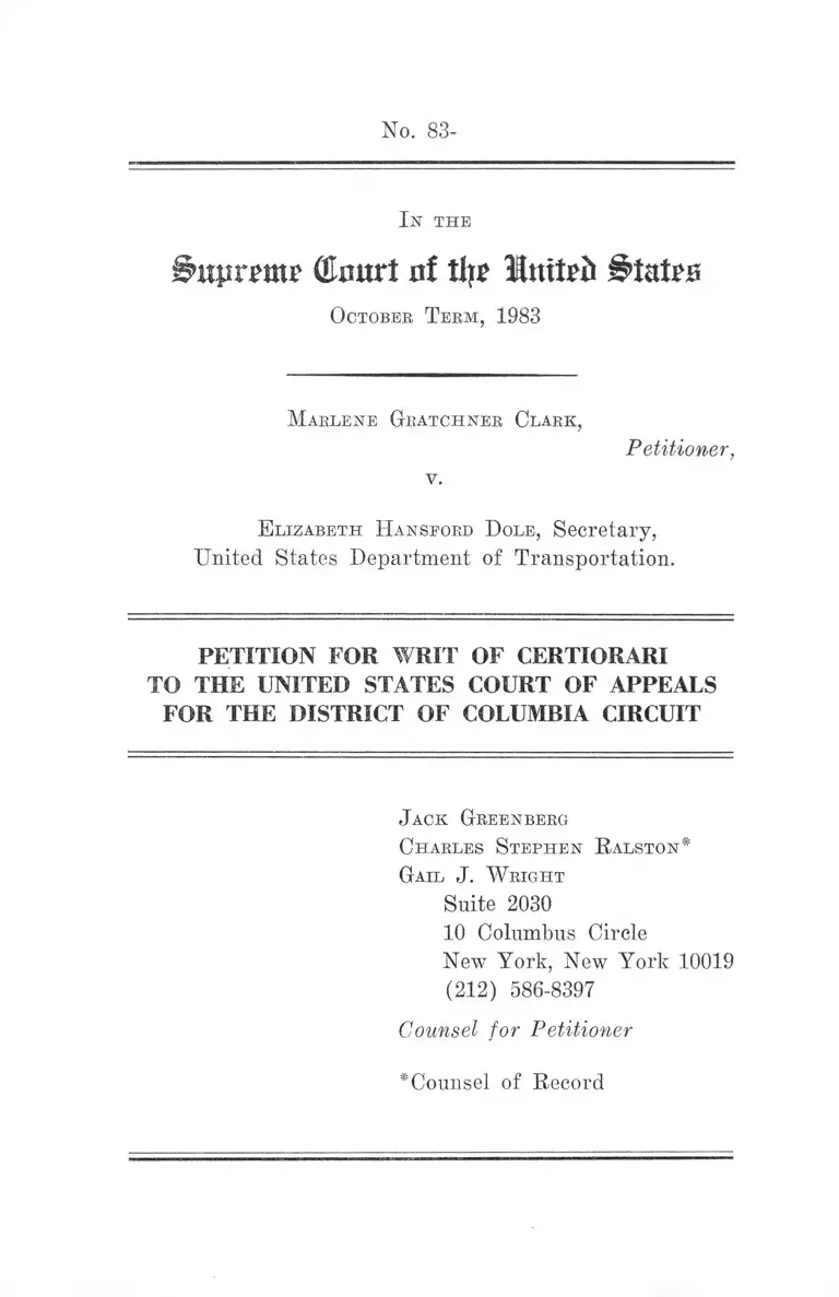 Clark v. Dole Petition for Writ of Certiorari to the US Court of Appeals for the District of Columbia Circuit preview