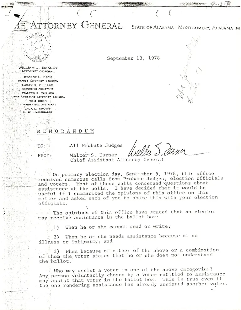 Memorandum from Turner to Probate Judges preview