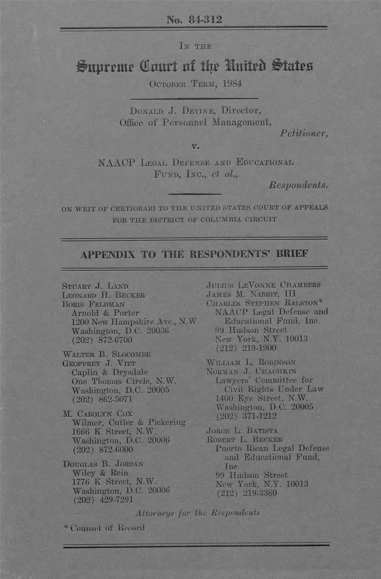 Devine v. NAACP Legal Defense Fund Appendix to Respondents' Brief preview