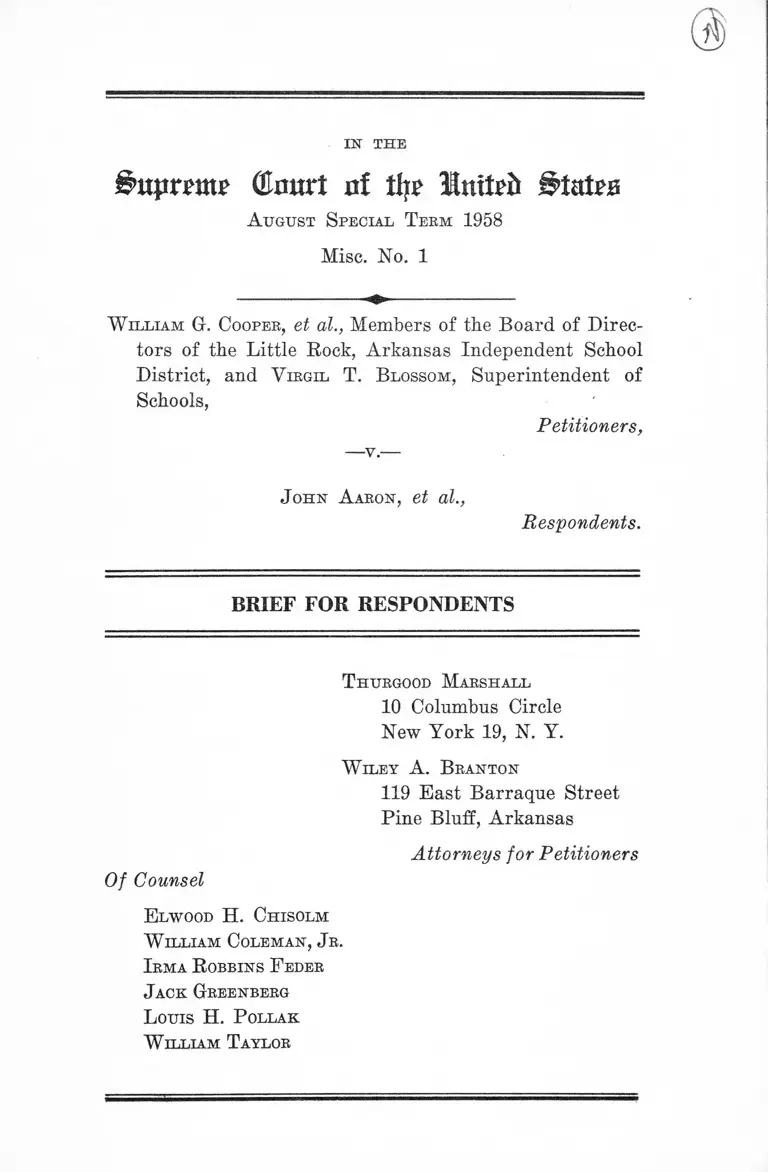 Cooper v. Aaron Brief for Respondents preview