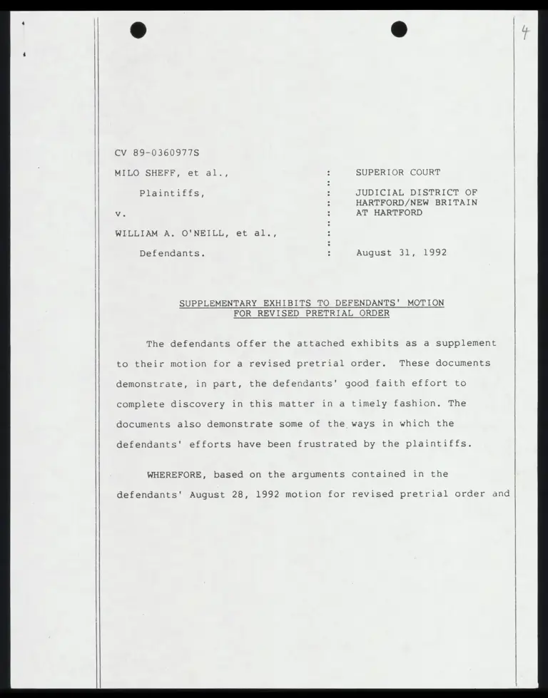 Supplementary Exhibits to Defendants' Motion for Revised Pretrial Order with Certification and Attached Letters preview
