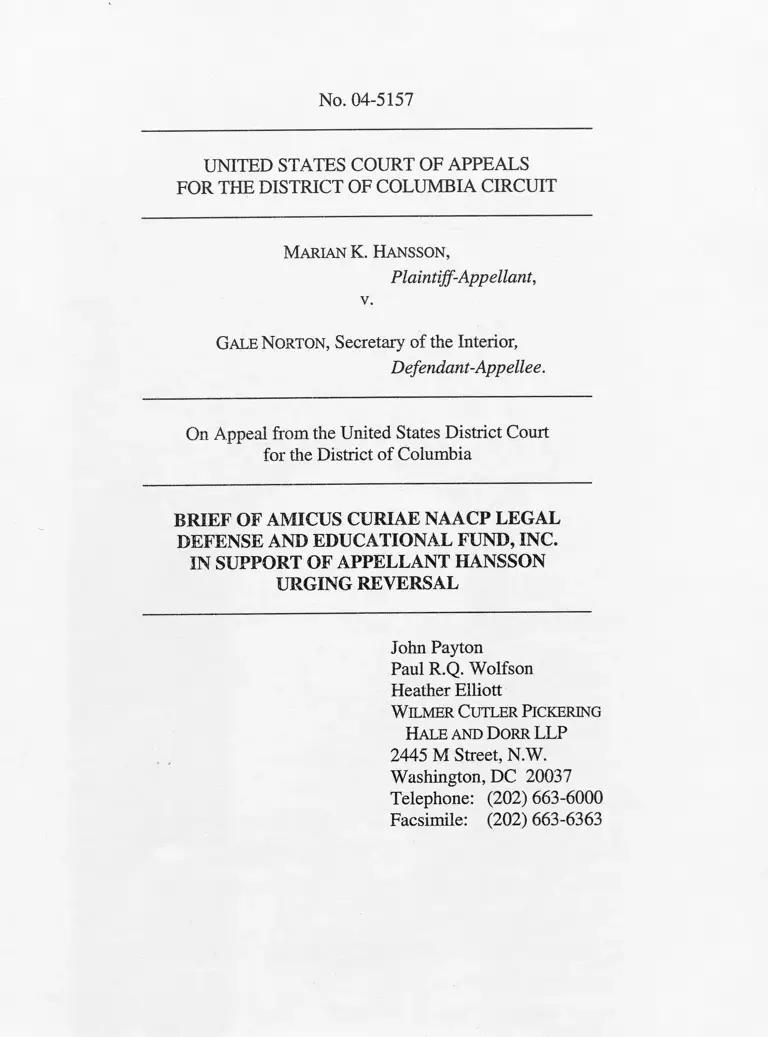 Hansson v. Norton Brief of Amicus Curiae in Support of Appellant Hansson Urging Reversal preview