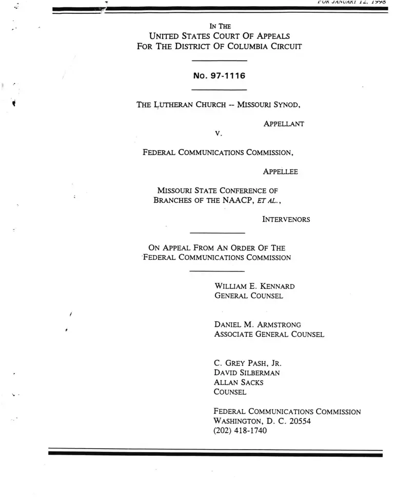 Lutheran Church-Missouri Synod v. FCC and the Missouri State Conference of the NAACP Brief for Federal Communications Commission preview
