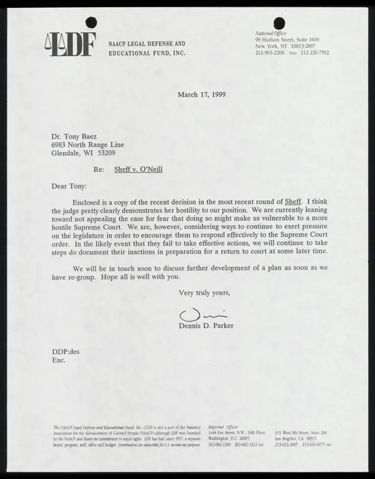 Letter from Parker to Baez RE: Copy of Decision preview