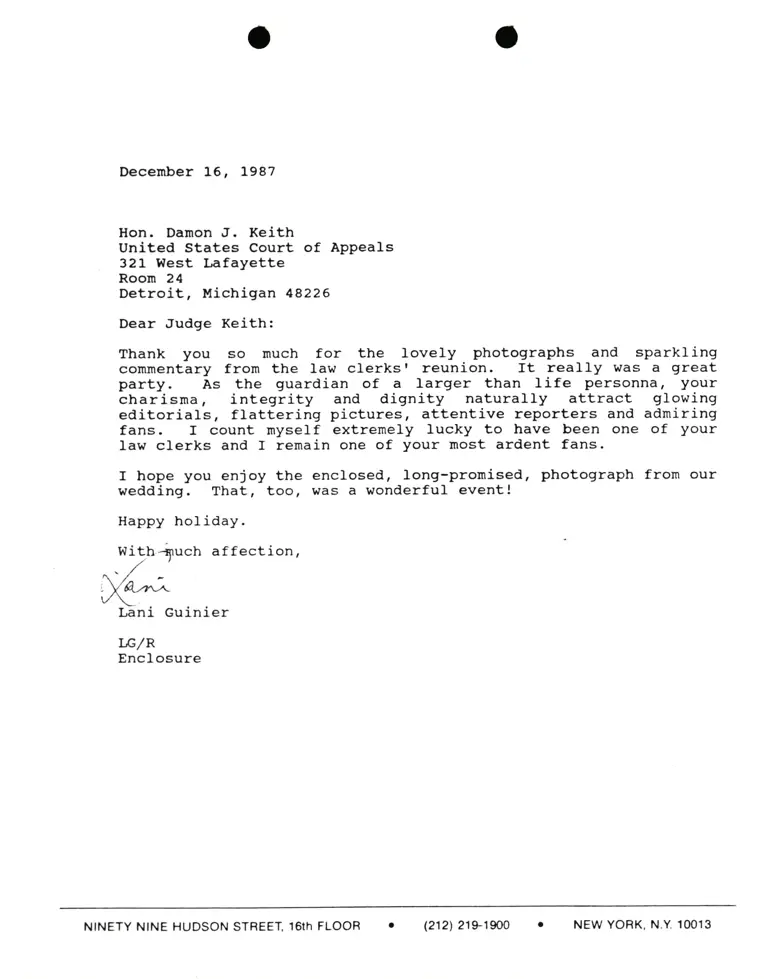 Correspondence from Lani Guinier to Judge Damon Keith preview