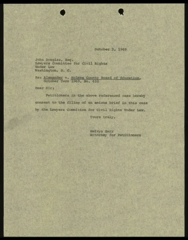 Draft Letter from Zarr to Douglas RE: Consent to Filing of Amicus Brief preview