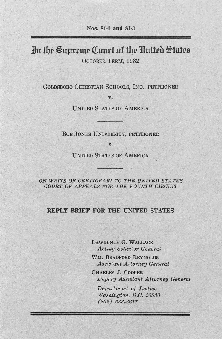Goldboro Christian Schools, Inc. v. United States Reply Brief for the United States preview
