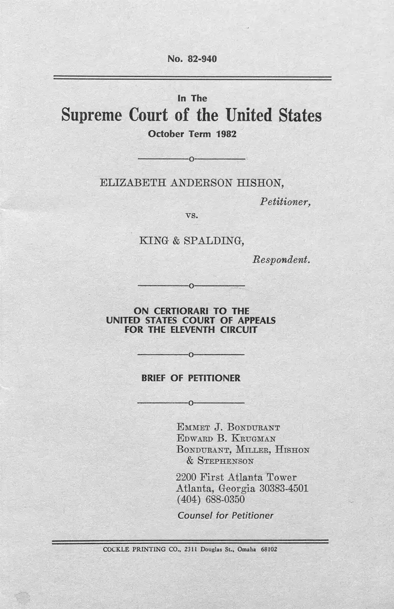 Hishon v. King & Spalding Brief of Petitioner preview