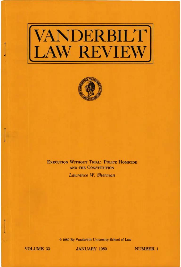 Execution Without Trial: Police Homicide and the Constitution (Vanderbilt Law Review) preview
