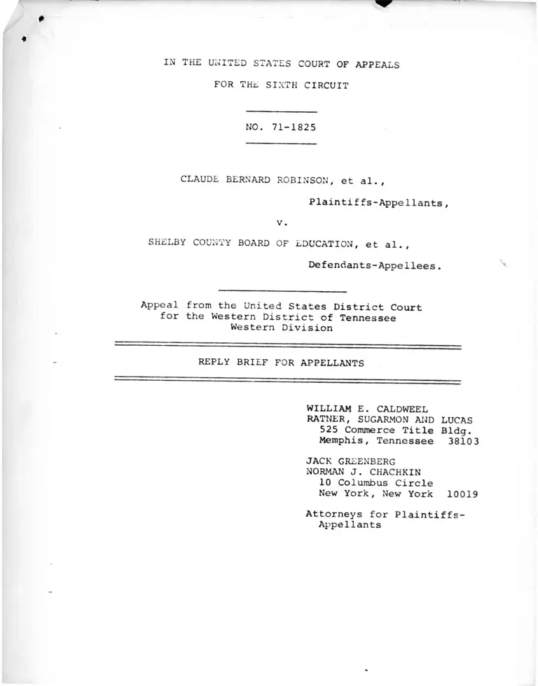 Robinson v Shelby Country Board of Education Reply Brief for Appellants preview