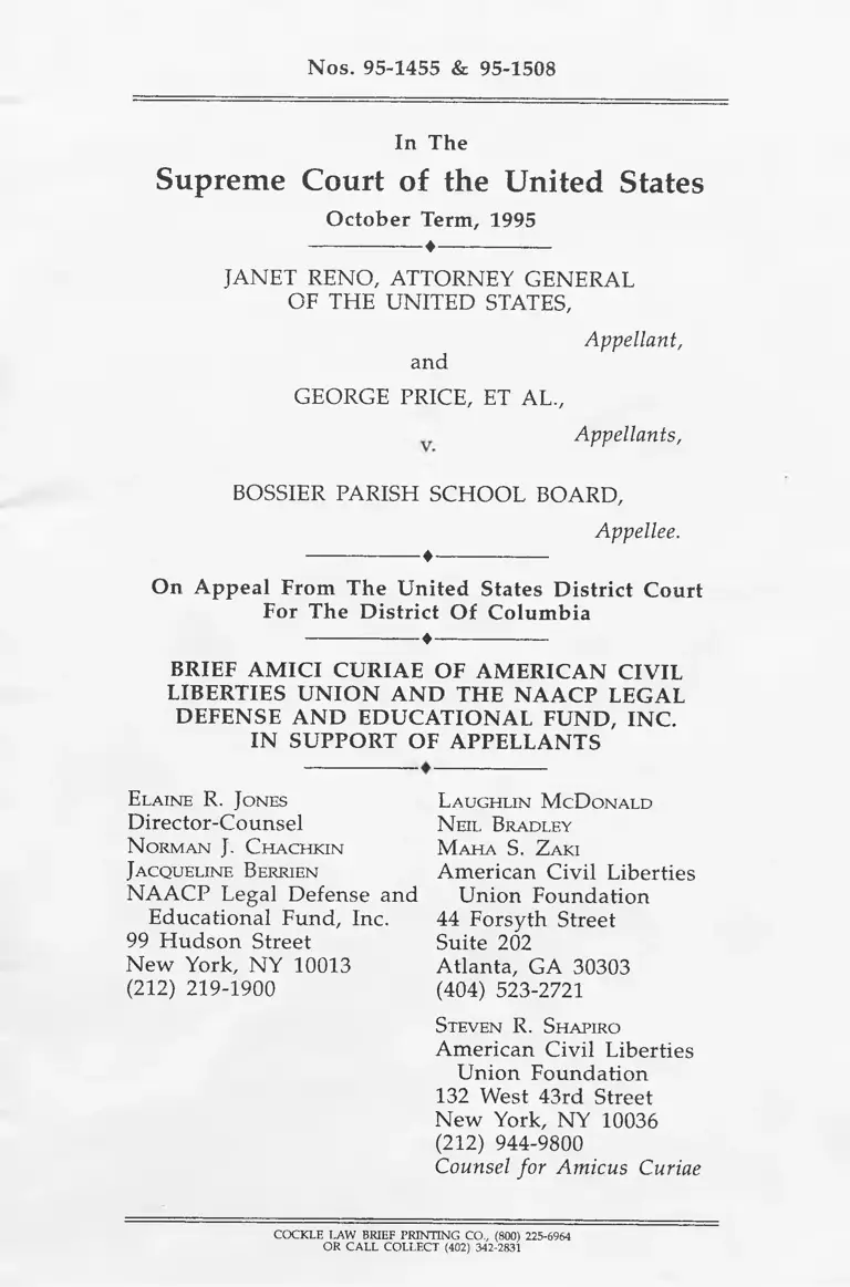 Reno v. Bossier Parish School Board Brief Amici Curiae of American Civil Liberties Union and the NAACP Legal Defense and Educational Fund, Inc. In Support of Appellants preview