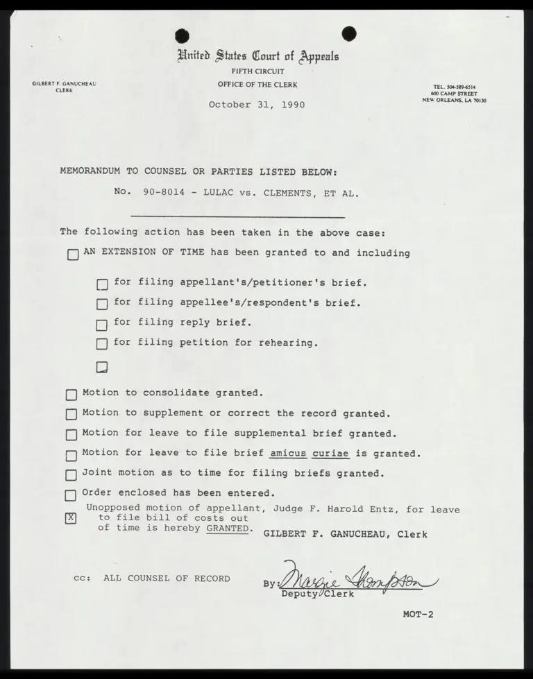 Memo from Clerk to Counsel Re: Filing of Entz's Motion preview