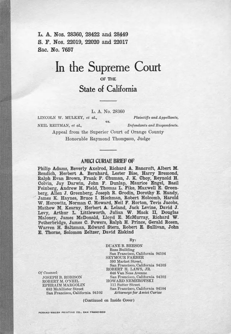 Mulkey v. Reitman Amici Curiae Brief preview
