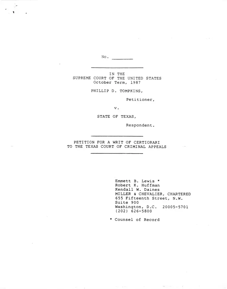 Tompkins v. Texas Respondents Petition for Writ of Certiorari preview