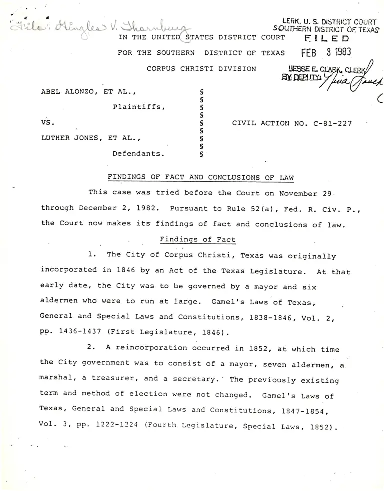 Alonzo v. Jones Findings of Fact and Conclusions of Law preview