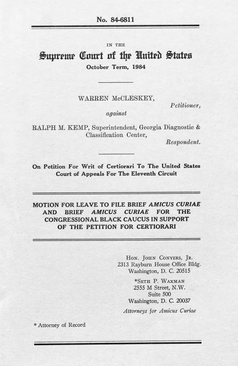 McCleskey v. Kemp Motion for Leave to File Brief Amici Curiae and Brief Amici Curiae in Support of the Petition for Certiorari preview